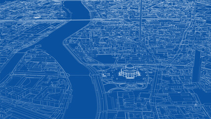 Detailed City Blueprint with River