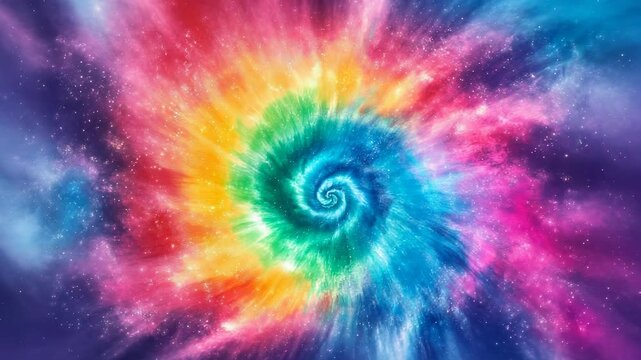Vibrant tie-dye background with swirling rainbow colors for creative projects