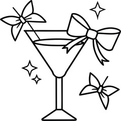 A festive vector illustration set for a cocktail party, featuring diverse drinks, martini glasses, and decorative ribbons, perfect for holiday celebrations or birthday gifts