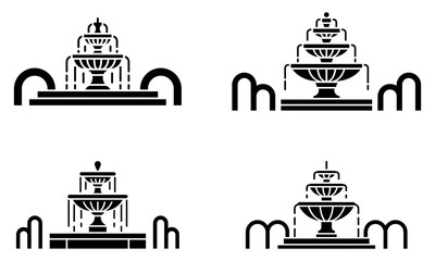Black fountain silhouette set isolated on white background
