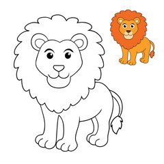 Fototapeta premium Lion-face coloring page featuring a majestic lion with a detailed mane, bold outlines, and expressive eyes—perfect for kids and adults to color creatively. 