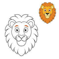 Lion-face coloring page featuring a majestic lion with a detailed mane, bold outlines, and expressive eyes—perfect for kids and adults to color creatively.
