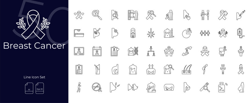 Breast Cancer Line Editable Icons set. Vector illustration in modern thin line style of Breast Cancer icons: cancer, tumor, breast cancer, etc