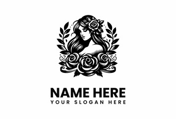 Elegant Woman with Roses in a Vintage Style Logo.