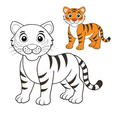Majestic tiger coloring page featuring a fierce yet calm tiger in the wild, perfect for kids and adults to enjoy creative, relaxing coloring fun.
