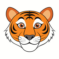 Tiger-face coloring page featuring a bold, detailed outline of a fierce tiger's head with sharp eyes, stripes, and fur—perfect for kids and adults to color creatively.
