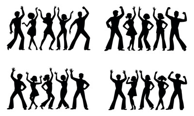 Fototapeta premium Black dancing people silhouette set isolated on white background 