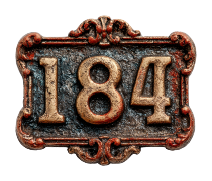 Historical house number 184 vintage design rustic style view isolated on transparent background