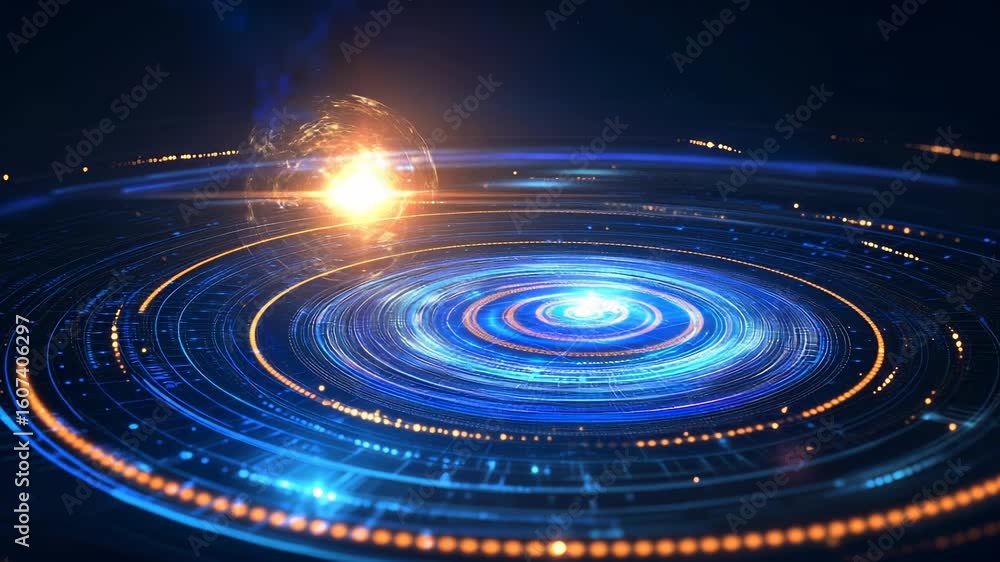 Poster futuristic digital interface with glowing elements for technological innovation