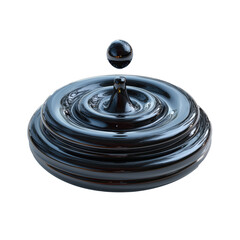 Drop of liquid forms a perfect sphere above a smooth surface in a vibrant black backdrop during a liquid dynamics experiment