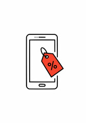 Smartphone displaying a red discount tag with a percentage sign, indicating a sale.