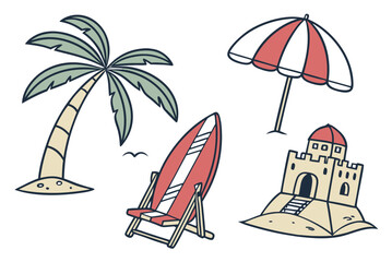 vector set of beach icons