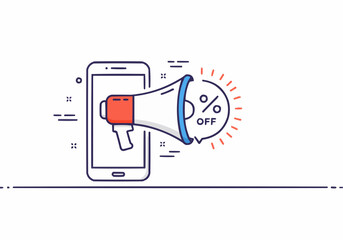 Smartphone mobile marketing announces sale discount via megaphone.