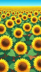 Vibrant Sunflower Field Under Bright Blue Sky