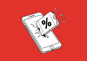 A smartphone displaying a torn discount coupon, highlighting a digital deal.