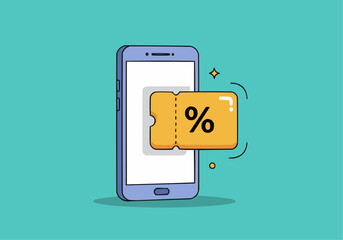 Mobile phone displaying a digital discount coupon, offering a percentage off.