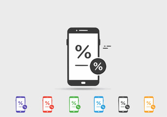 A minimalist illustration depicting a smartphone displaying a percentage symbol, with color variations.