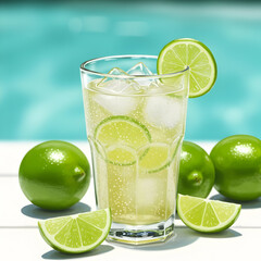 Refreshing Lime Soda Sparkling Summer Drink Ice Cubes