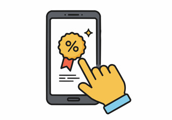 A hand interacts with a smartphone screen displaying a percentage symbol.