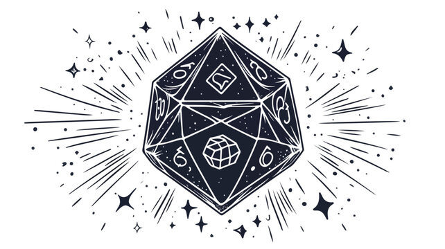 Stylish Iconic Tattoo D20 Dice Illustration for Fantasy Fans