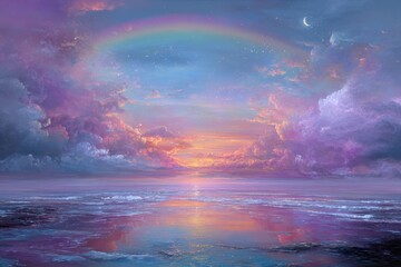 Fototapeta premium Dreamy Ocean Sunset with Rainbow.