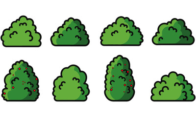 Cartoon Bush Collection: Cute Green Shrub Illustrations for Games, Designs, and Artwork – Variety of Shapes and Sizes for Your Creative Projects