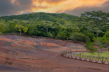 Multi-colored volcanic soil in the Chamarel Natural Park on the island of Mauritius