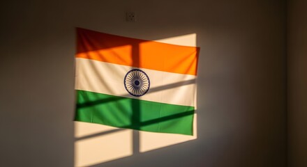 Displaying National Flag with Sunlight and Shadow on a Wall