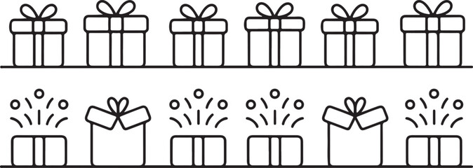Gifts with ribbons and celebratory bursts gift boxes
