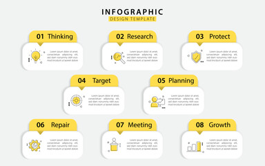 Timeline Creator infographic template. 8 Step timeline journey, calendar Flat simple infographics design template. presentation graph. Business concept with 8 options, gantt vector illustration.