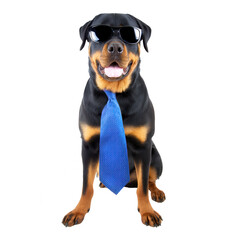Cool Rottweiler Dog Wearing Sunglasses and Tie on White
