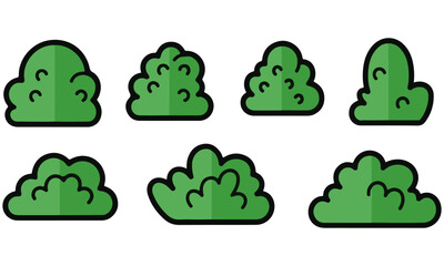 Cartoon Bush Collection: Cute Green Shrub Illustrations for Games, Designs, and Artwork – Variety of Shapes and Sizes for Your Creative Projects