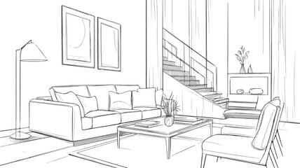 Fototapeta premium Elegant Contemporary Living Room Interior Design Illustration