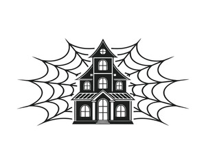 Naklejka premium Haunted House with Spider Web Halloween Silhouette