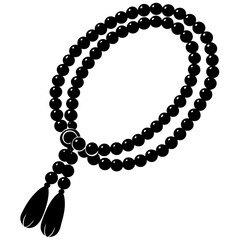 A black rosary with tassels isolated on a white background