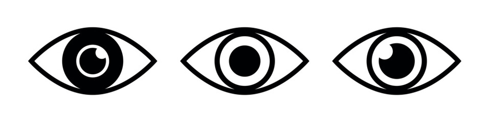 Stylized eye icon set featuring spiral, crescent, and solid pupil designs in bold contrast