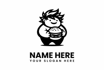 Happy Cartoon Character Holding a Delicious Burger.