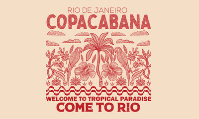 Line drawing. Macaw paradise artwork. Tropical vibes t shirt artwork. Palm tree artwork. Tropical paradise. Copacabana beach art. Summer vibes artwork.