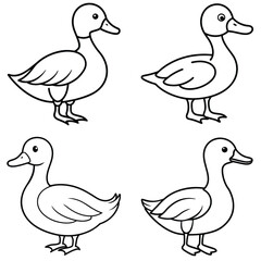 Simple Duck Outline Vector Iconic Black and White Cartoon Line Art