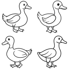 Simple Duck Outline Vector Iconic Black and White Cartoon Line Art