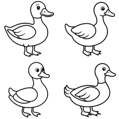 Simple Duck Outline Vector Iconic Black and White Cartoon Line Art