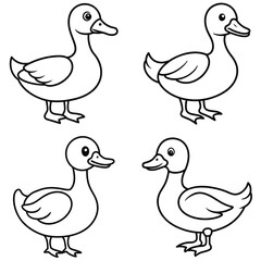 Simple Duck Outline Vector Iconic Black and White Cartoon Line Art