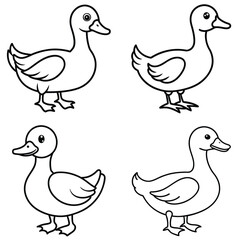 Simple Duck Outline Vector Iconic Black and White Cartoon Line Art