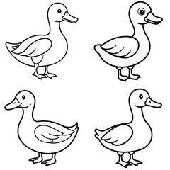 Simple Duck Outline Vector Iconic Black and White Cartoon Line Art