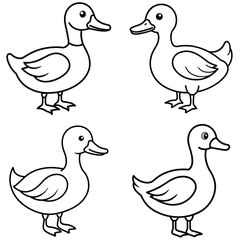 Simple Duck Outline Vector Iconic Black and White Cartoon Line Art
