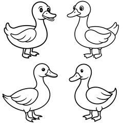 Simple Duck Outline Vector Iconic Black and White Cartoon Line Art