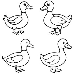 Simple Duck Outline Vector Iconic Black and White Cartoon Line Art