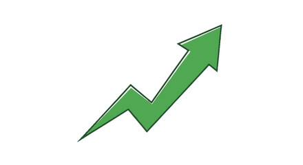 Green upward zigzag arrow icon representing positive growth, progress, economic prosperity, success, and improvement trend graphic