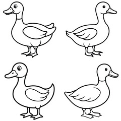 Simple Duck Outline Vector Iconic Black and White Cartoon Line Art