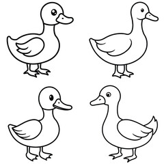 Simple Duck Outline Vector Iconic Black and White Cartoon Line Art